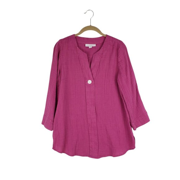 Pure Jill Cotton-Gauze One-Button Tunic Top Plum Purple Organically Grown XS - Picture 1 of 7